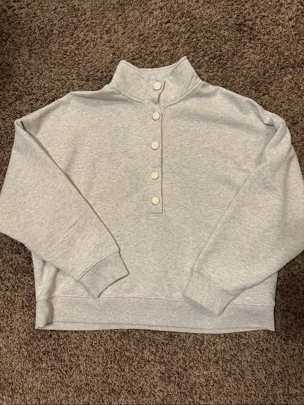 Gray Button Down Mock Neck Sweatshirt